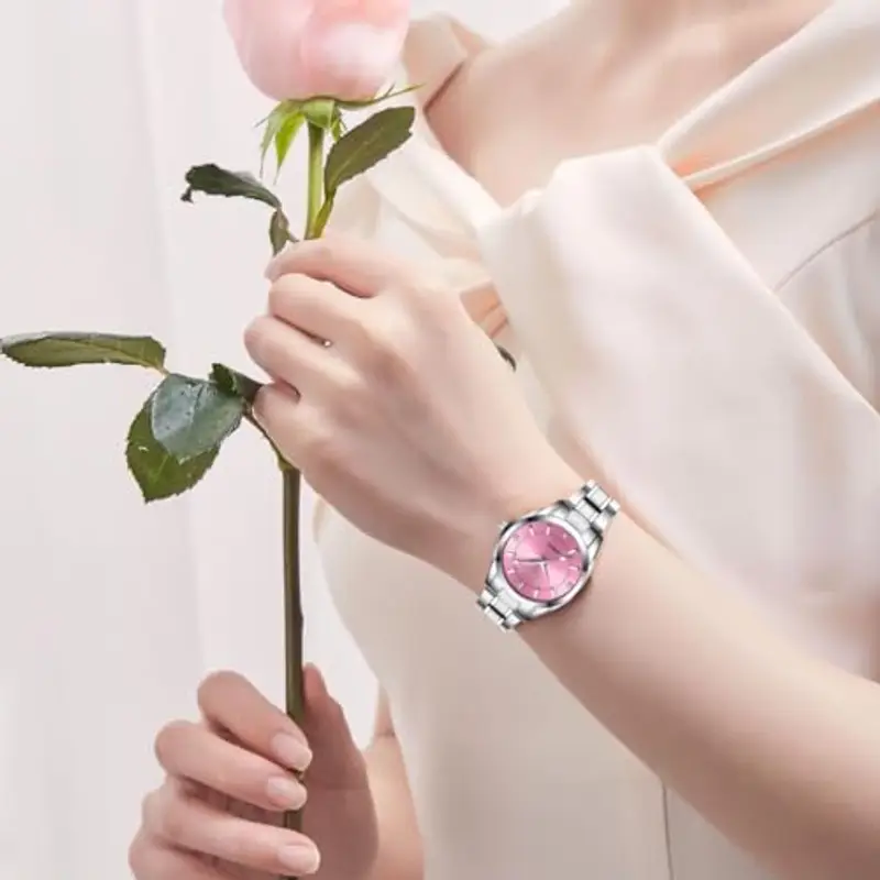 aswan watch Orologio Analogico al Quarzo da Donna, con Cinturino in Acciaio Inossidabile, Quadrante Decorato con miniatura 2