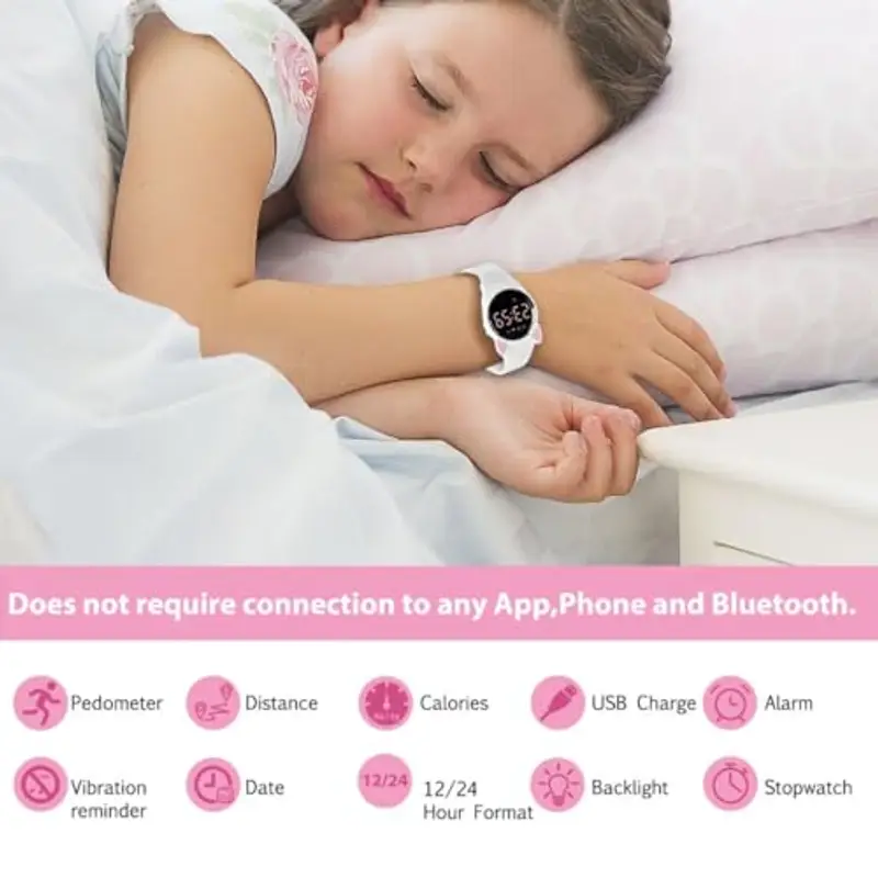 aswan watch Orologio Digitale Bambina Bambino con Contapassi, Calorie e Distanza senza App, Sveglia, Cronometro, Data miniatura 2