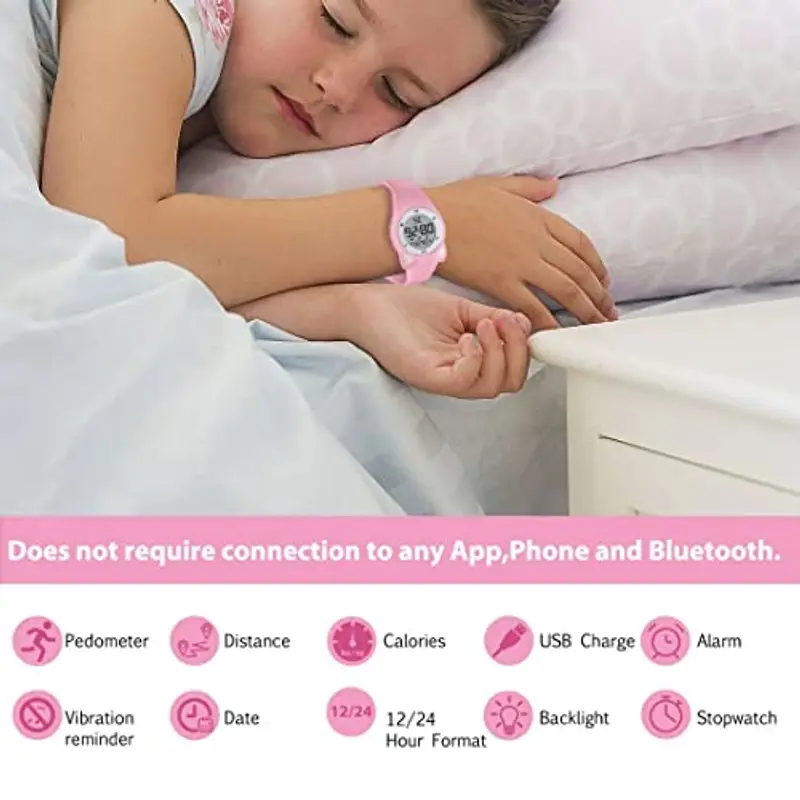 aswan watch Orologio Digitale Bambina Bambino con Contapassi, Calorie e Distanza senza App, Sveglia, Cronometro, Data miniatura 2