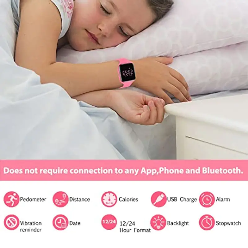 aswan watch Orologio Digitale Bambina Bambino con Contapassi, Calorie e Distanza senza App, Sveglia, Cronometro, Data, Luce-Orologio da polso Ragazza Ragazzo con Cinturino in Silicone miniatura 2