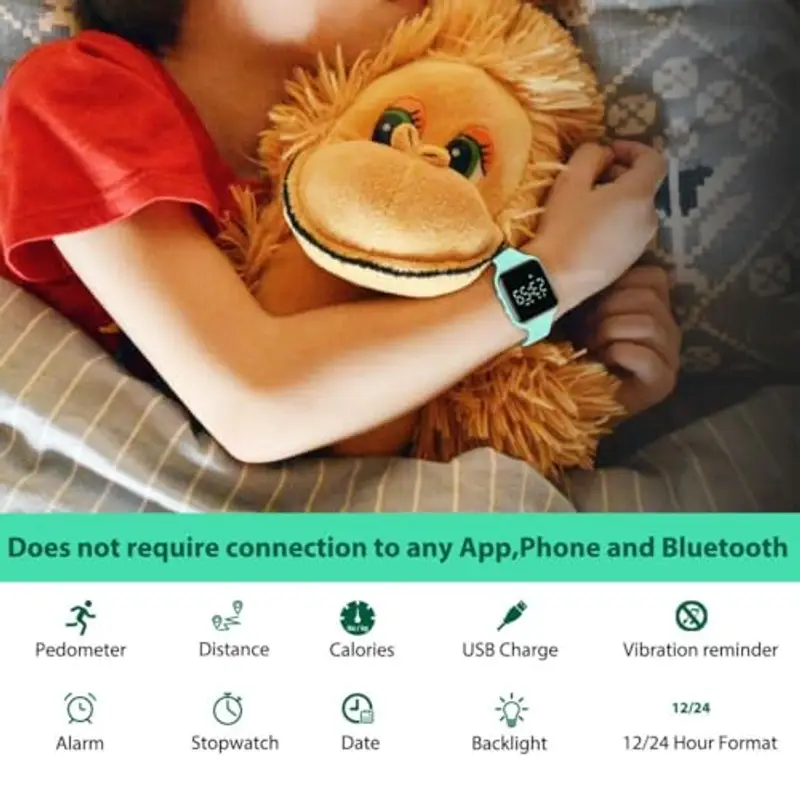 aswan watch Orologio Digitale Bambina Bambino con Contapassi, Calorie e Distanza senza App, Sveglia, Cronometro, Data, Luce-Orologio da polso Ragazza Ragazzo con Cinturino in Silicone miniatura 2