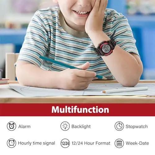 aswan watch Orologio Digitale Bambino con Sveglia, Cronometro, Data, Luce LED-Orologio da polso Ragazzo con Cinturino miniatura 2