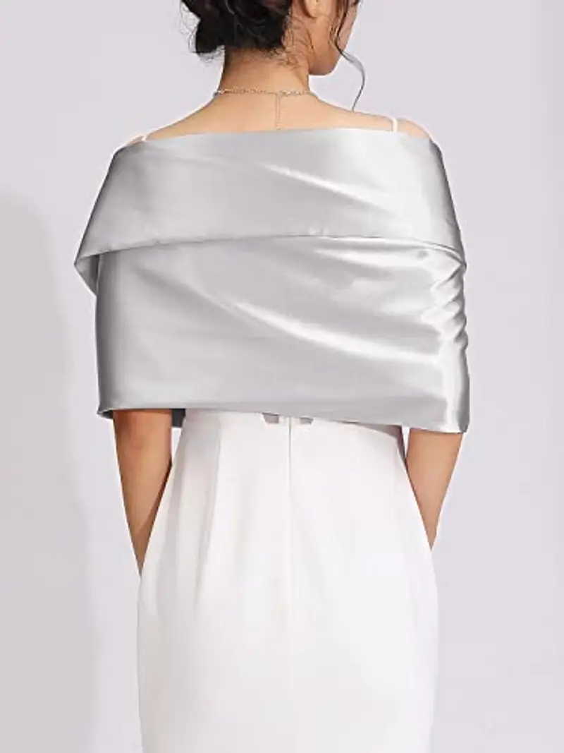 Atigy Stola Scialle da Donna in Raso Elegante Scialle da Sposa Bolero Cerimonia Festa Stola per Abito da Sera miniatura 2