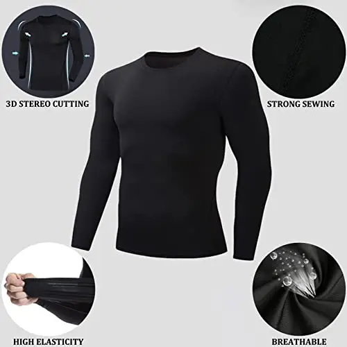 ATRACTIVOLL Maglietta a Compressione da Uomo Lunga, Maglia Termica da Corsa a Manica Lunga Fitness Asciugatura Rapida miniatura 2