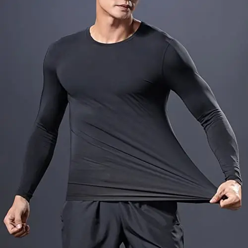 ATRACTIVOLL Maglietta a Compressione da Uomo Lunga, Maglia Termica da Corsa a Manica Lunga Fitness Asciugatura Rapida miniatura 3