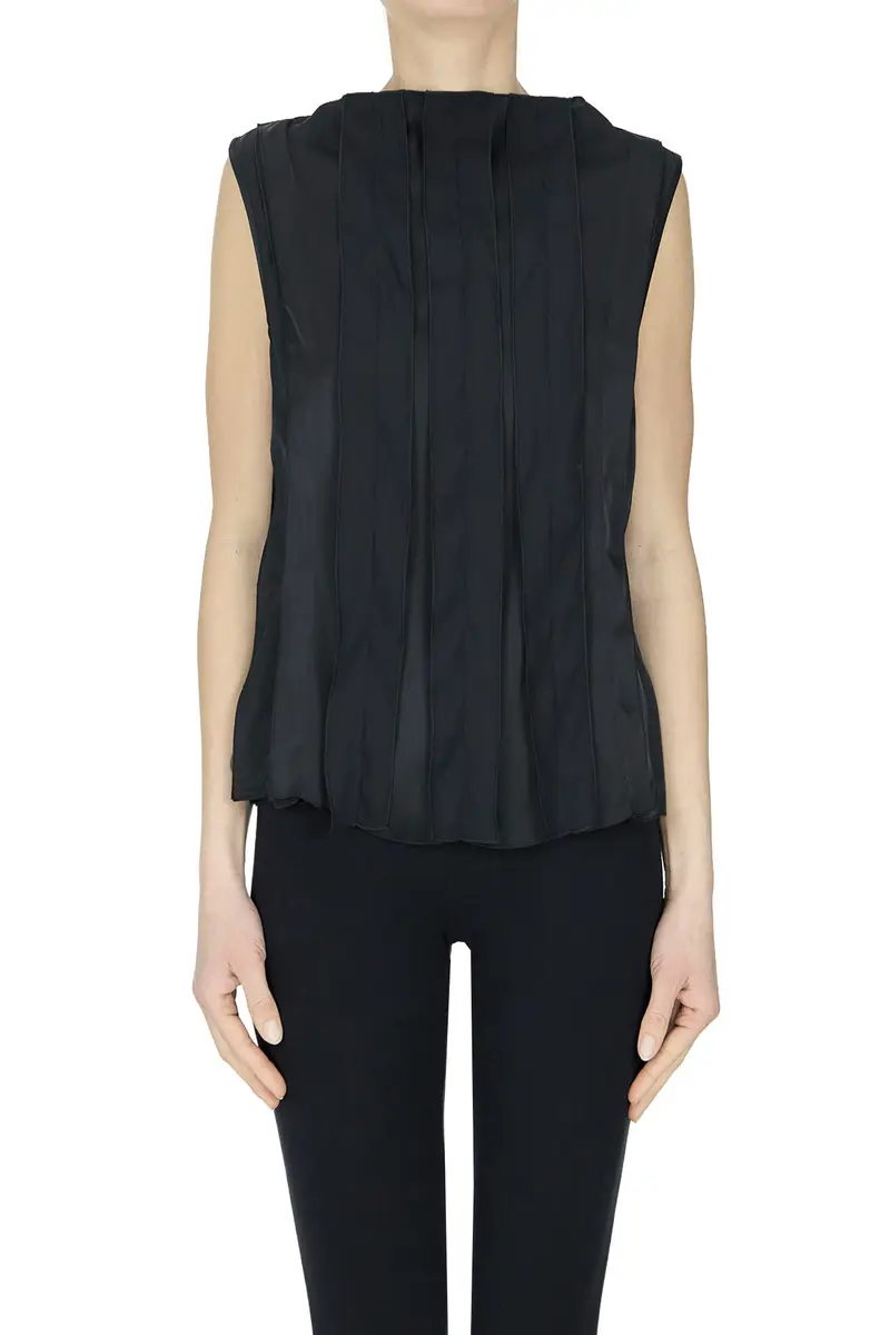 Top Sidney plissettato Nero