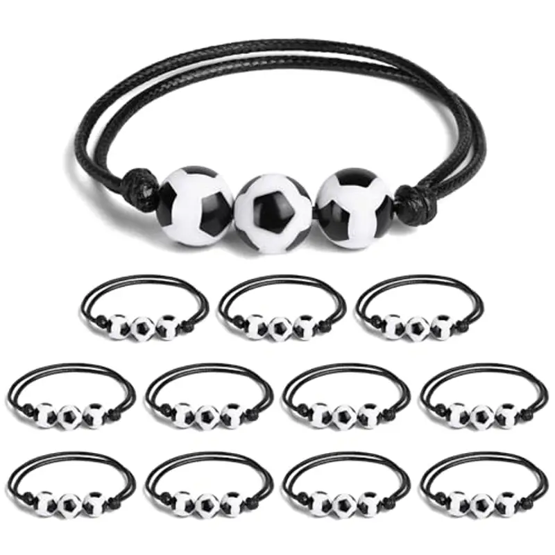 AUAUY 12 Pz Braccialetti dell'Amicizia da Calcio, Braccialetti Atletici Regolabili, Braccialetti di Corda Intrecciata, Riempitivi per Borse da Festa di Calcio Regali di Calcio di Moda per Adolescenti