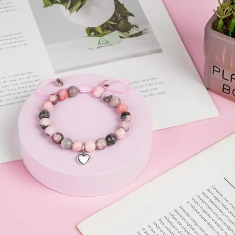 Aucuu Bracciale di Perline Donna, Elastico Braccialetto di Fascino Delle, Braccialetto di Pietra Naturale per Donne miniatura 3