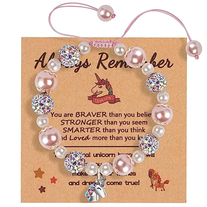 Aucuu Braccialetti per Bambini, Unicorno Braccialetto Bambina, Regolabile Intrecciato Braccialetto, Bracciale di