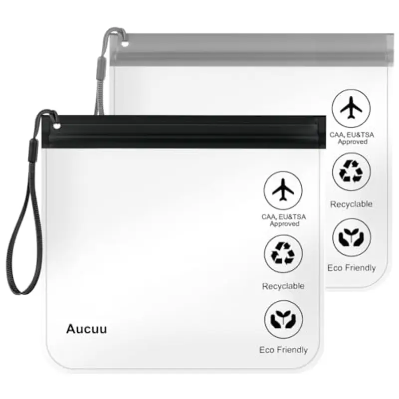 Aucuu Buste da Viaggio per Liquidi, 2 Pezzi, 20 x 20cm Buste per Liquidi Aereo, Borse da Viaggio Trasparente, Aereo Bustine Trasparenti Impermeabile