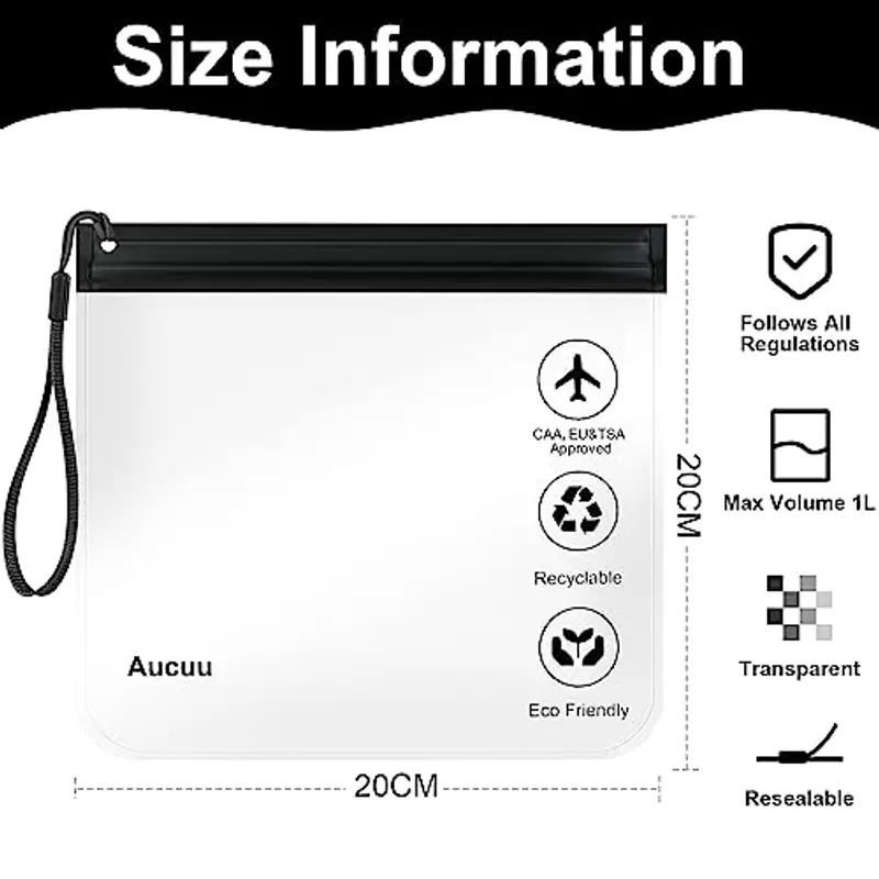 Aucuu Buste da Viaggio per Liquidi, 2 Pezzi, 20 x 20cm Buste per Liquidi Aereo, Borse da Viaggio Trasparente, Aereo Bustine Trasparenti Impermeabile miniatura 2