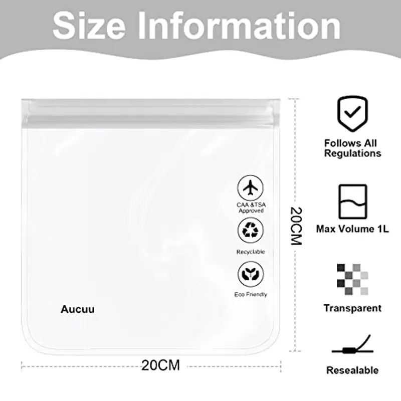 Aucuu Buste da Viaggio per Liquidi, 2 Pezzi 20 x 20cm Buste per Liquidi Aereo, Borse da Viaggio Trasparente, Aereo Bustine Trasparenti Impermeabile, Trucco Portatili per Vacanze in Viaggio miniatura 2