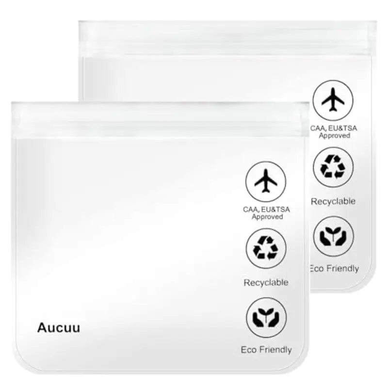 Aucuu Buste da Viaggio per Liquidi, 2 Pezzi 20 x 20cm Buste per Liquidi Aereo, Borse da Viaggio Trasparente, Aereo Bustine Trasparenti Impermeabile, Trucco Portatili per Vacanze in Viaggio