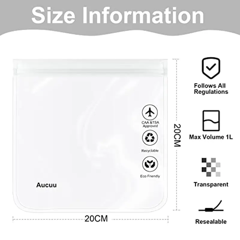Aucuu Buste da Viaggio per Liquidi, 2 Pezzi 20 x 20cm Buste per Liquidi Aereo, Borse da Viaggio Trasparente, Aereo Bustine Trasparenti Impermeabile, Trucco Portatili per Vacanze in Viaggio miniatura 2