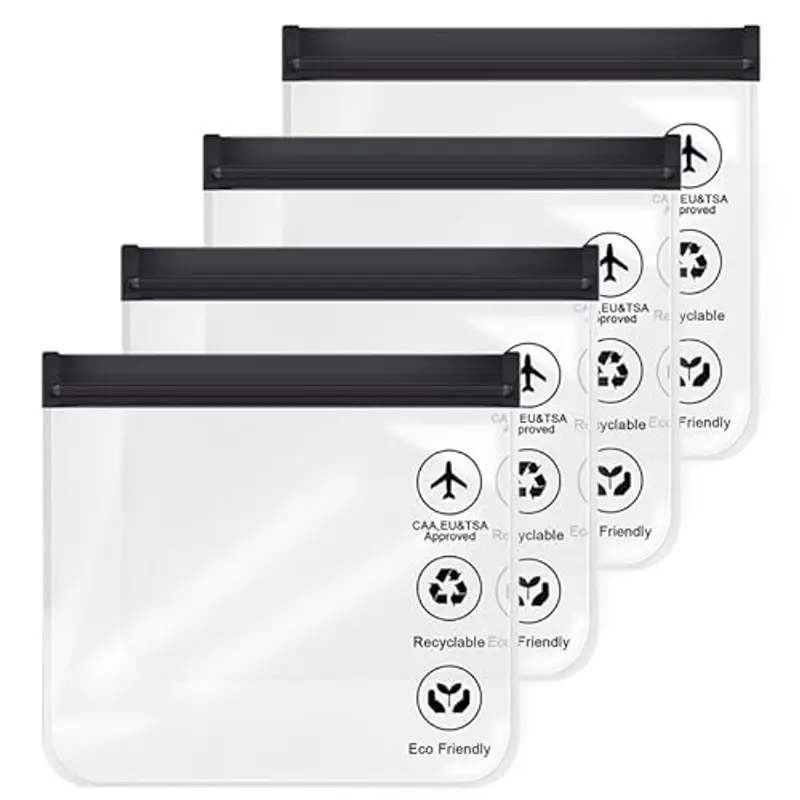 Aucuu Buste da Viaggio per Liquidi, 4 Pezzi 20 x 20cm Buste per Liquidi Aereo, Borse da Viaggio Trasparente, Aereo Bustine Trasparenti Impermeabile, Trucco Portatili per Vacanze in Viaggio