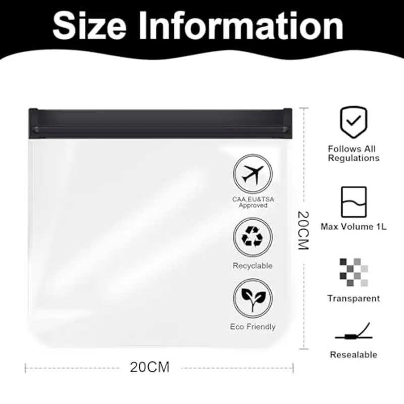 Aucuu Buste da Viaggio per Liquidi, 4 Pezzi 20 x 20cm Buste per Liquidi Aereo, Borse da Viaggio Trasparente, Aereo Bustine Trasparenti Impermeabile, Trucco Portatili per Vacanze in Viaggio miniatura 2