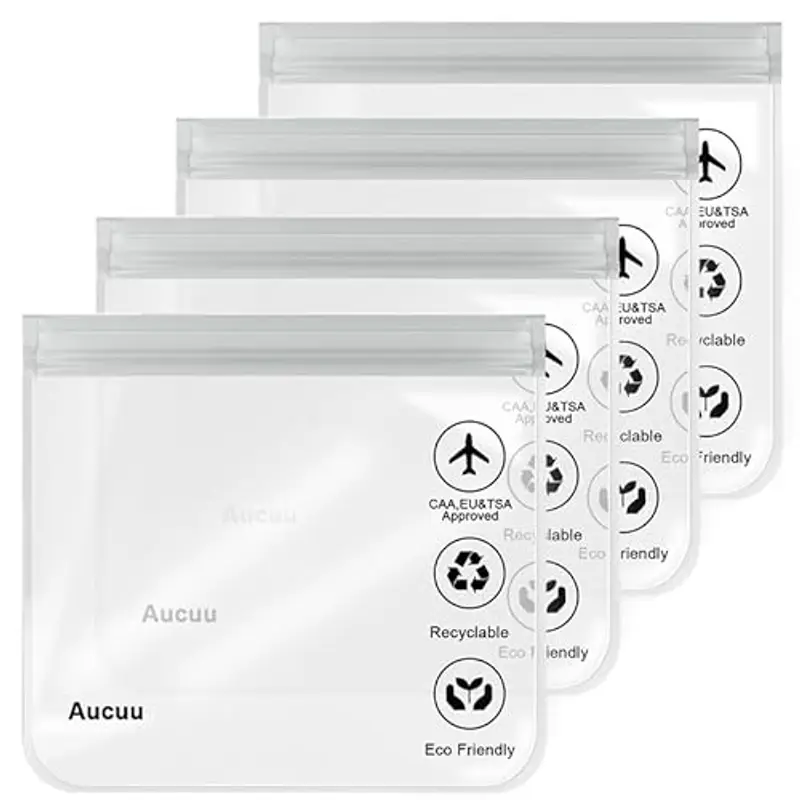 Aucuu Buste da Viaggio per Liquidi, 4 Pezzi 20 x 20cm Buste per Liquidi Aereo, Borse da Viaggio Trasparente, Aereo Bustine Trasparenti Impermeabile, Trucco Portatili per Vacanze in Viaggio