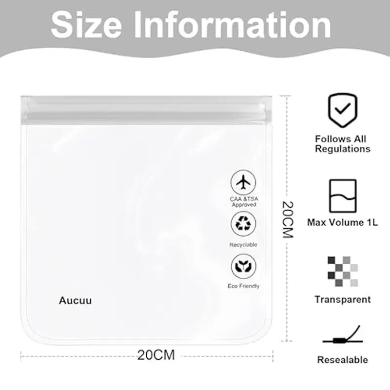 Aucuu Buste da Viaggio per Liquidi, 4 Pezzi 20 x 20cm Buste per Liquidi Aereo, Borse da Viaggio Trasparente, Aereo Bustine Trasparenti Impermeabile, Trucco Portatili per Vacanze in Viaggio miniatura 2