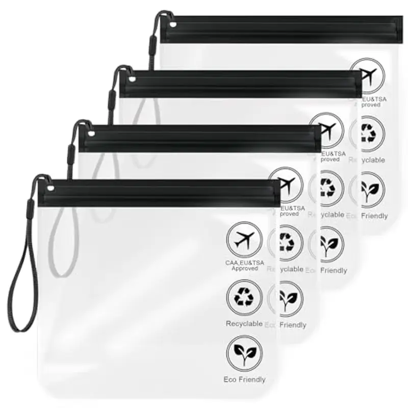 Aucuu Buste da Viaggio per Liquidi, 4 Pezzi 20 x 20cm Buste per Liquidi Aereo, Borse da Viaggio Trasparente, Aereo Bustine Trasparenti Impermeabile, Trucco Portatili per Vacanze in Viaggio