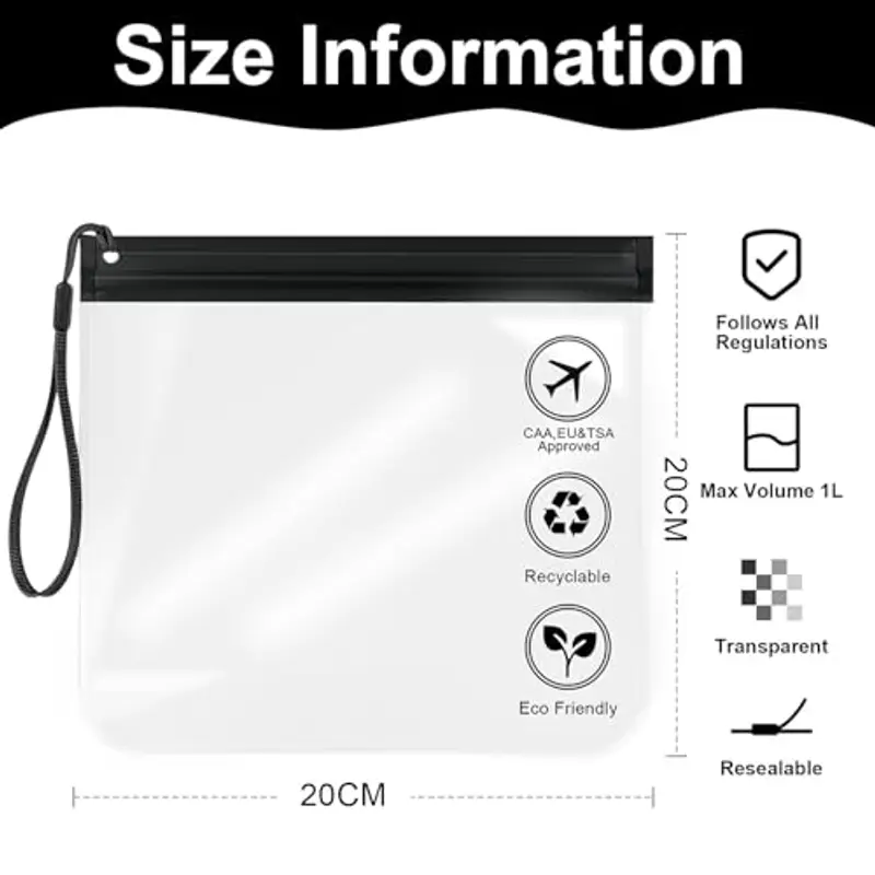 Aucuu Buste da Viaggio per Liquidi, 4 Pezzi 20 x 20cm Buste per Liquidi Aereo, Borse da Viaggio Trasparente, Aereo Bustine Trasparenti Impermeabile, Trucco Portatili per Vacanze in Viaggio miniatura 2