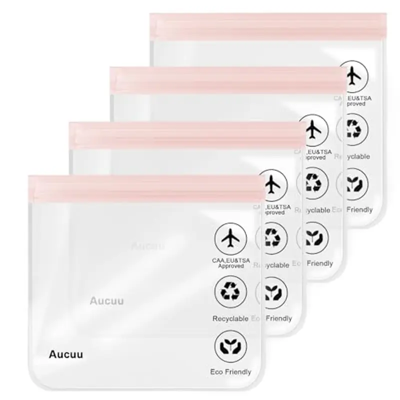 Aucuu Buste da Viaggio per Liquidi, 4 Pezzi 20 x 20cm Buste per Liquidi Aereo, Borse da Viaggio Trasparente, Aereo Bustine Trasparenti Impermeabile, Trucco Portatili per Vacanze in Viaggio