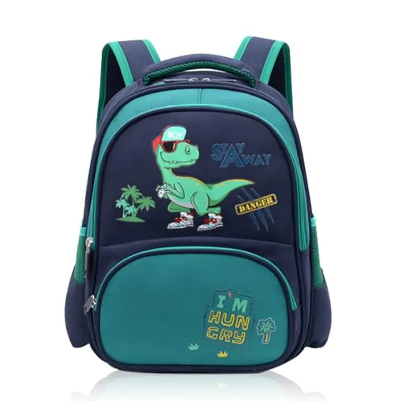 Auirshiky Piccolo zaino dinosauro per bambini con cintura toracica, zaino per bambini e ragazzi, impermeabile per la scuola materna (dinosauro verde) (Mail Blue)