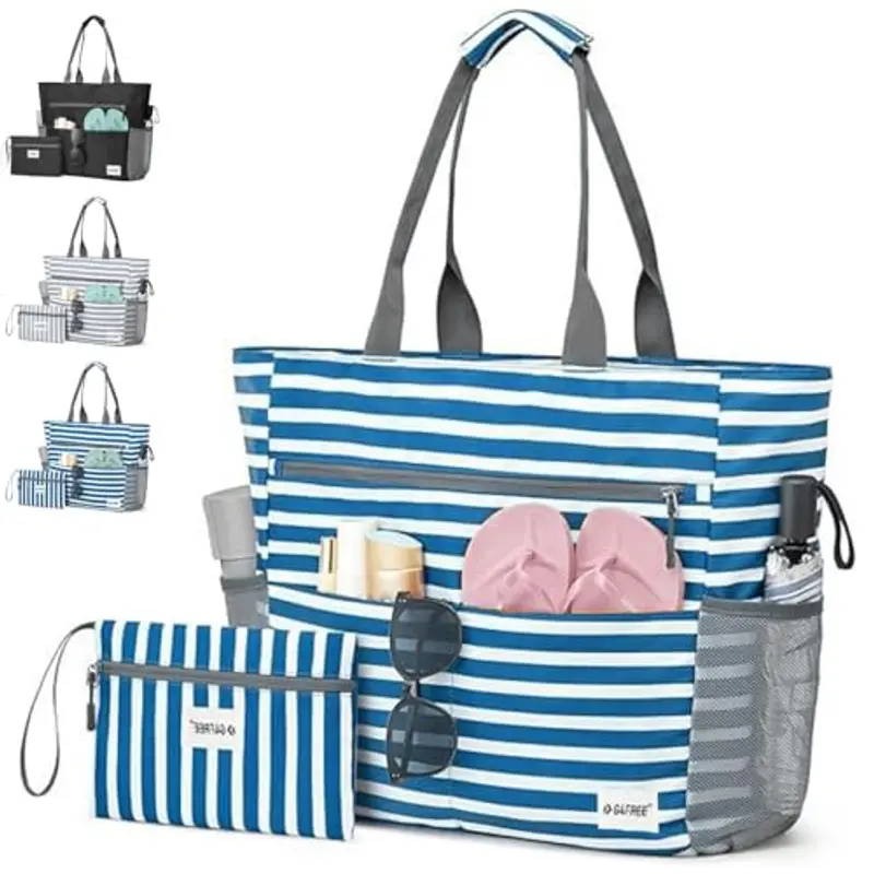 AUNGKWANG 2 Pezzi Borsa Mare Donna, Grande e Piccola Borsa Spiaggia Donna Impermeabile per Spiaggia, Viaggio, Vacanza, Piscina, Shopping e Uso Quotidiano, Blu