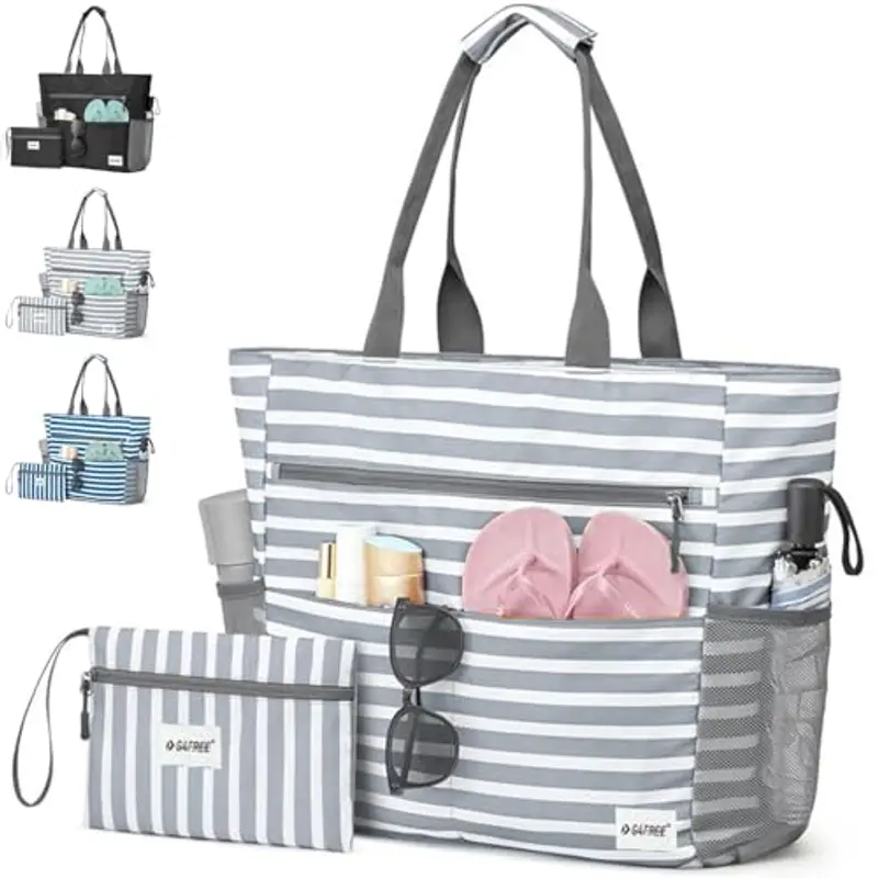 AUNGKWANG 2 Pezzi Borsa Mare Donna, Grande e Piccola Borsa Spiaggia Donna Impermeabile per Spiaggia, Viaggio, Vacanza, Piscina, Shopping e Uso Quotidiano, Grigio