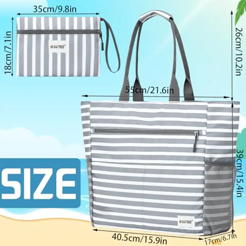 AUNGKWANG 2 Pezzi Borsa Mare Donna, Grande e Piccola Borsa Spiaggia Donna Impermeabile per Spiaggia, Viaggio, Vacanza, Piscina, Shopping e Uso Quotidiano, Grigio miniatura 2