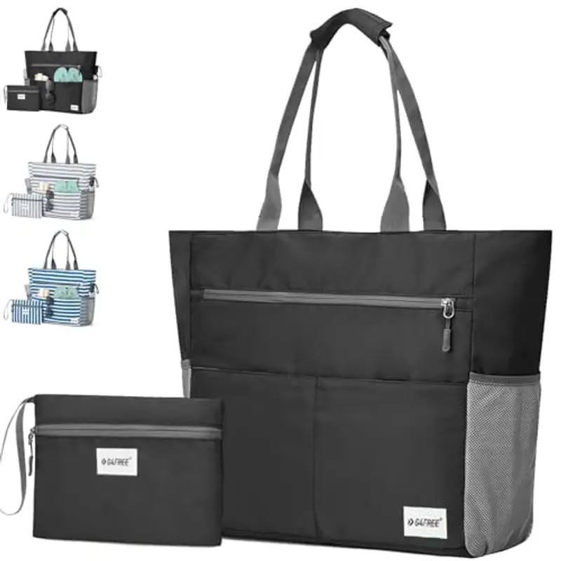 AUNGKWANG 2 Pezzi Borsa Mare Donna, Grande e Piccola Borsa Spiaggia Donna Impermeabile per Spiaggia, Viaggio, Vacanza, Piscina, Shopping e Uso Quotidiano, Nero