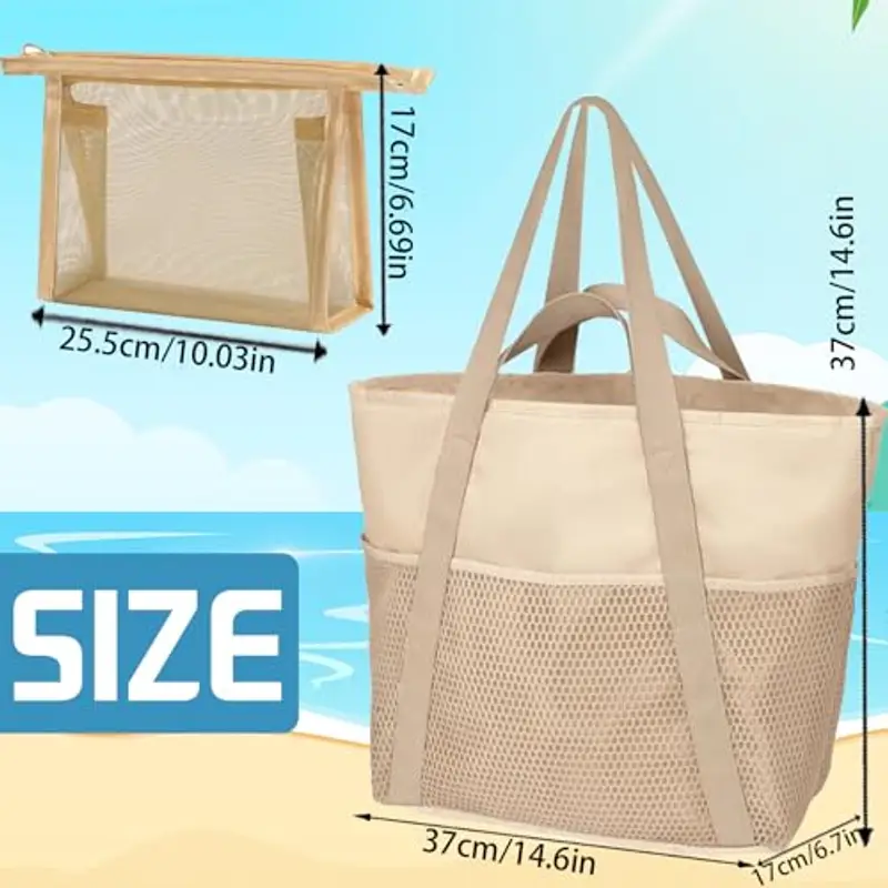 AUNGKWANG 2 Pezzi Borsa Mare Donna, Grande e Piccola da Spiaggia, Borsa Spiaggia Donna Impermeabile per Viaggio, Vacanza, Piscina, Shopping e Uso Quotidiano miniatura 2