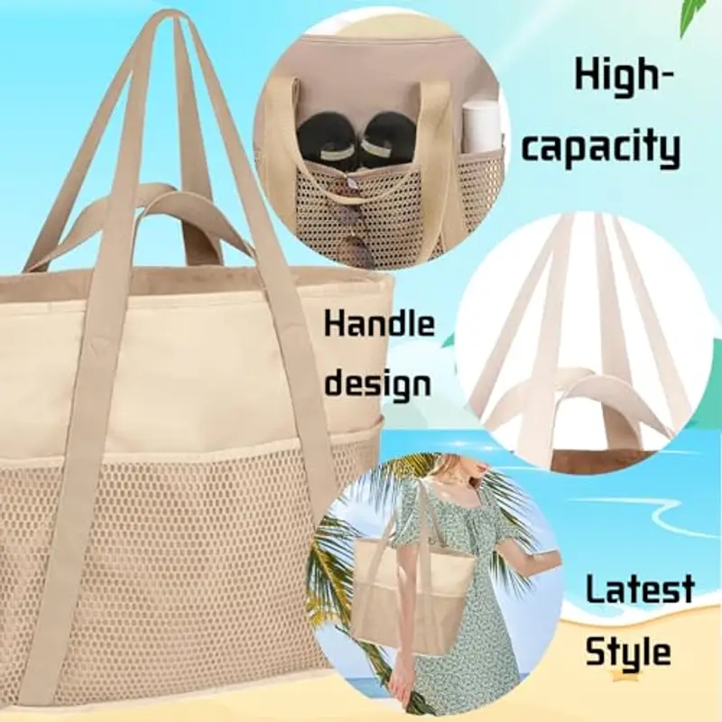 AUNGKWANG 2 Pezzi Borsa Mare Donna, Grande e Piccola da Spiaggia, Borsa Spiaggia Donna Impermeabile per Viaggio, Vacanza, Piscina, Shopping e Uso Quotidiano miniatura 3