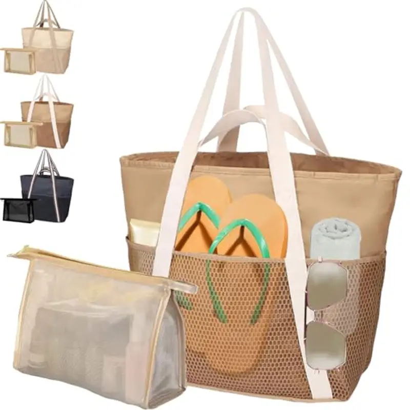 AUNGKWANG 2 Pezzi Borsa Mare Donna, Grande e Piccola da Spiaggia, Borsa Spiaggia Donna Impermeabile per Viaggio, Vacanza, Piscina, Shopping e Uso Quotidiano