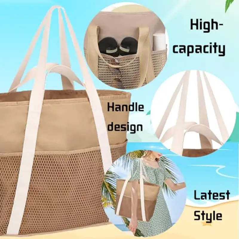 AUNGKWANG 2 Pezzi Borsa Mare Donna, Grande e Piccola da Spiaggia, Borsa Spiaggia Donna Impermeabile per Viaggio, Vacanza, Piscina, Shopping e Uso Quotidiano miniatura 3