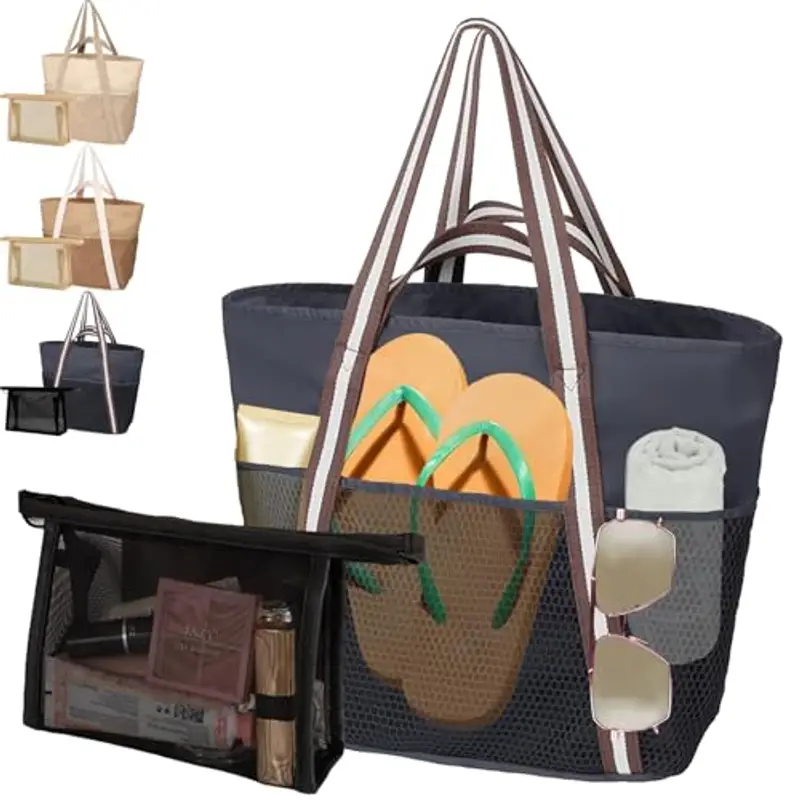 AUNGKWANG 2 Pezzi Borsa Mare Donna, Grande e Piccola da Spiaggia, Borsa Spiaggia Donna Impermeabile per Viaggio, Vacanza, Piscina, Shopping e Uso Quotidiano