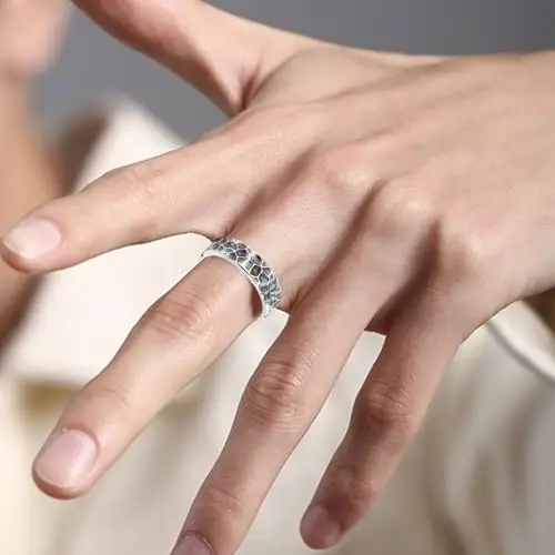 Auriselle Anello da Uomo Regolabile con Crepe Geometriche Anello Aperto Vintage Vichingo Retrò da Pollice Gotico miniatura 3