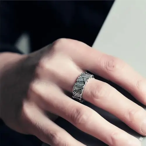 Auriselle Anello da Uomo Regolabile Irregolare Geometrico Vintage Viking Retro Open Ring Anello da Pollice Gotico miniatura 3