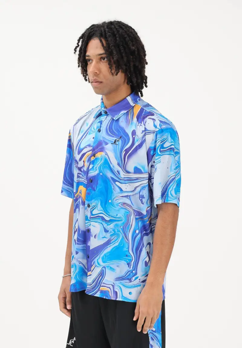 Camicia a manica corta Marble azzurra da uomo