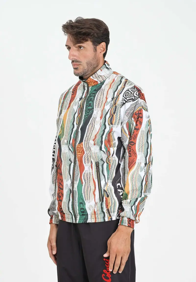 Giacca a vento Knit Effect Printed bianca da uomo in collab con Carlo Colucci