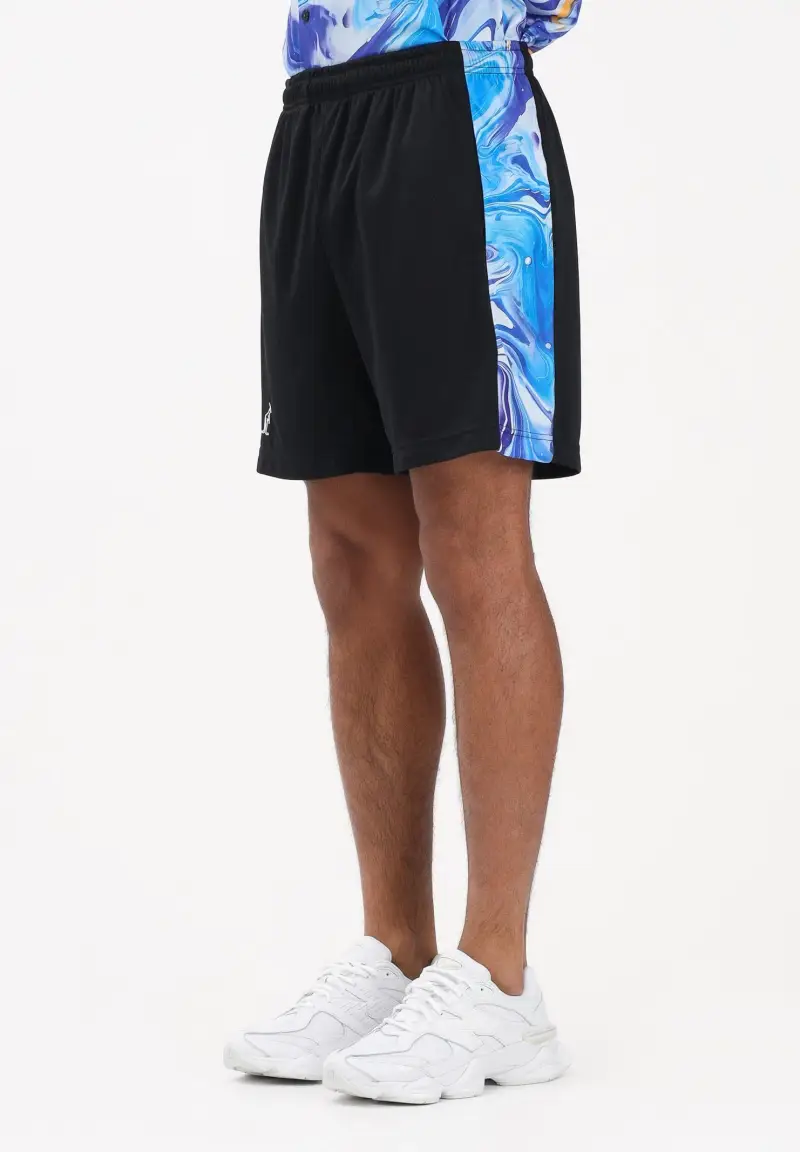 Shorts sportivo nero da uomo con inserti laterali stampati