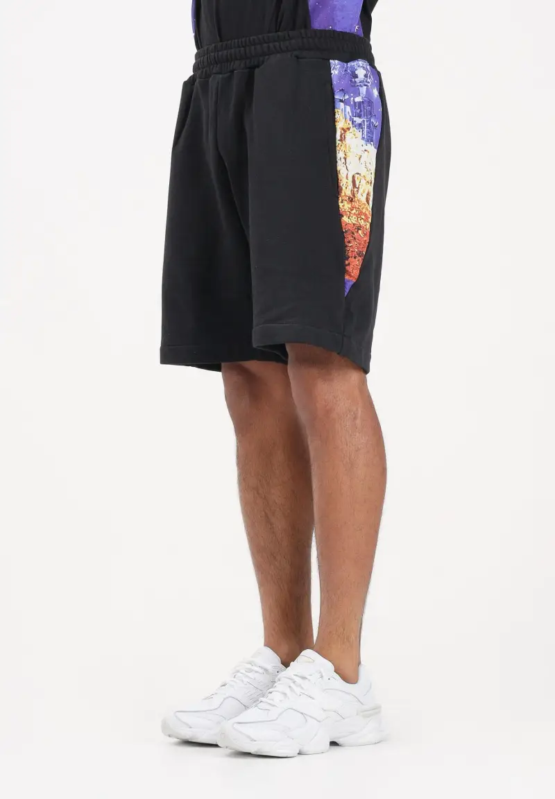 Shorts sportivo nero da uomo con inserti stampati