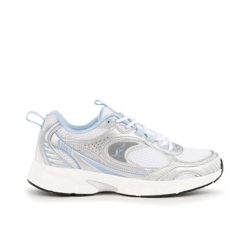 Sneakers donna bianche e argento da running con logo laterale