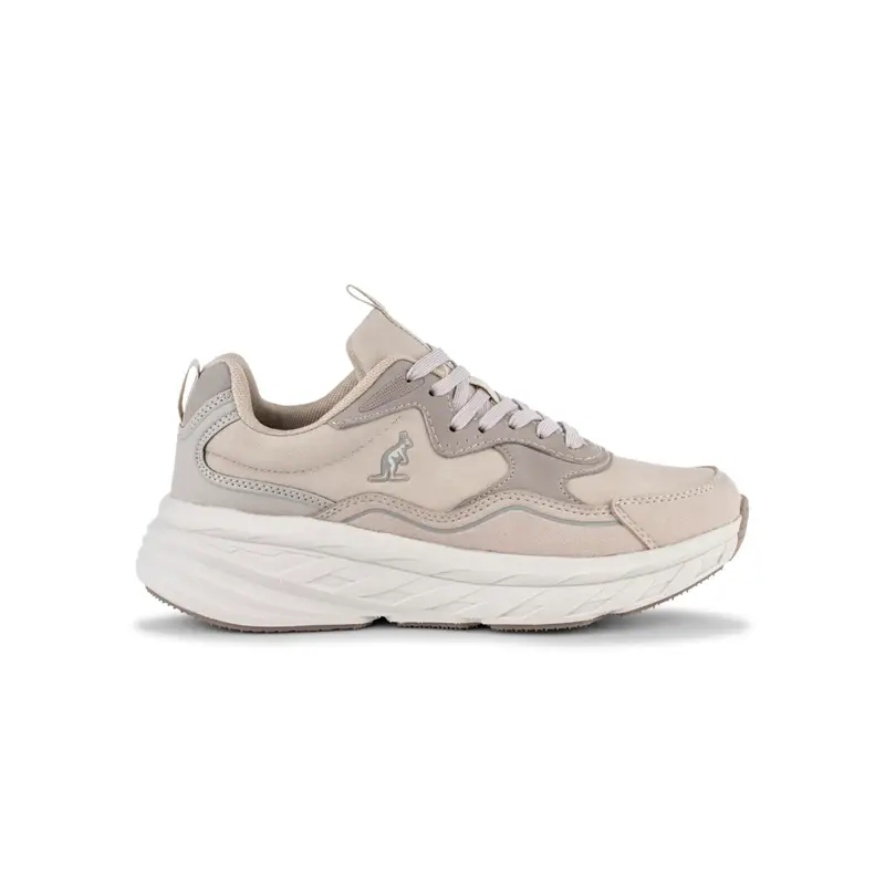 Sneakers running beige da donna con suola chunky e logo laterale