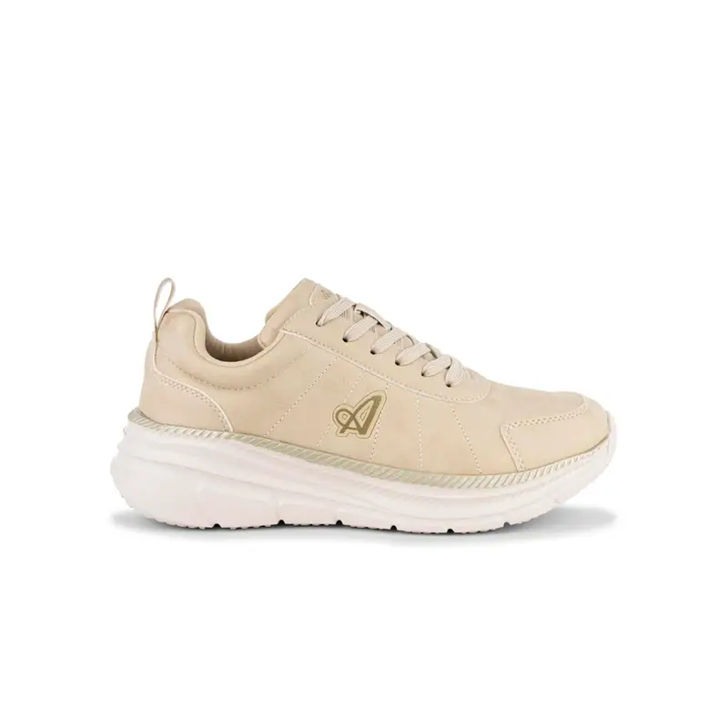 Sneakers running beige da donna con suola chunky e logo