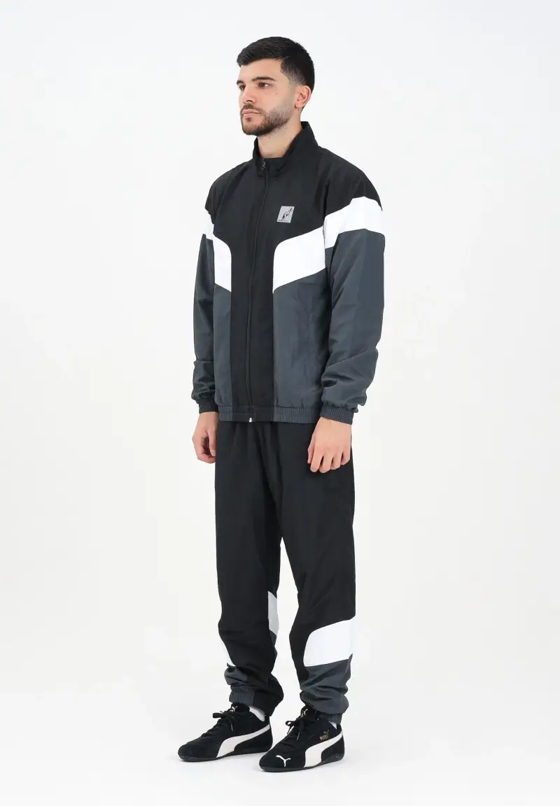 Tuta nera da uomo con inserti a contrasto