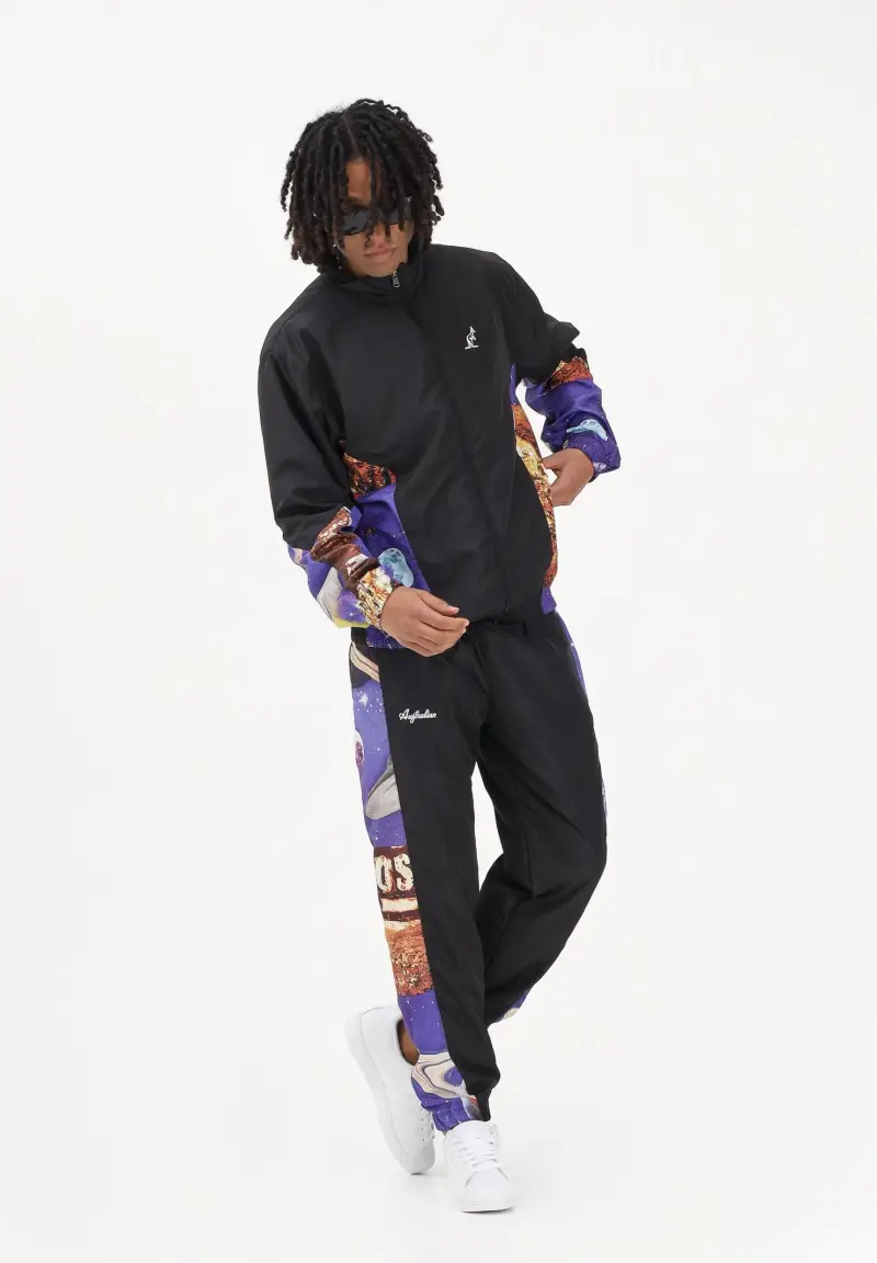 Tuta nera da uomo con inserti grafici miniatura 2