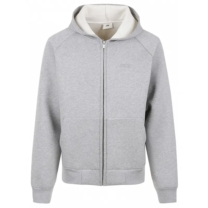 felpa con cappuccio uomo con zip in neoprene grigio