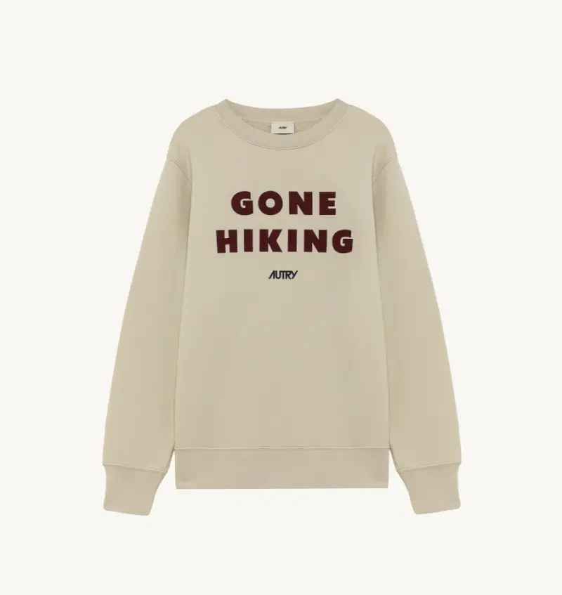 Felpa girocollo beige con scritta gone hiking