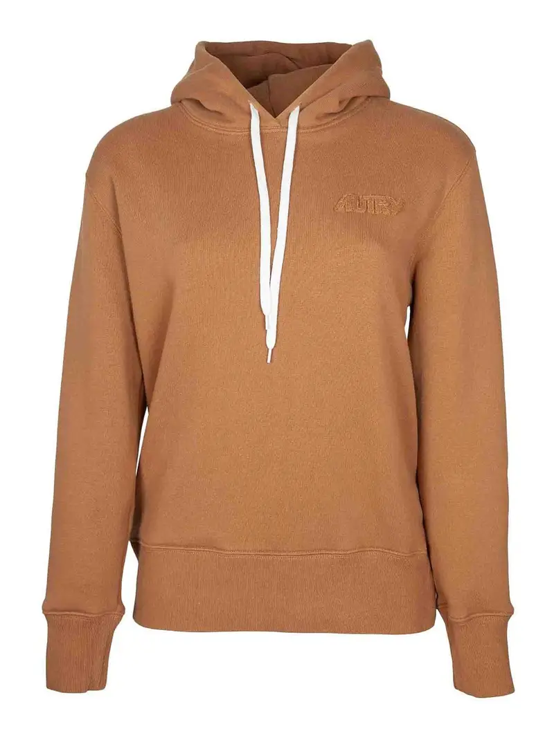 Felpa Hoodie In Cotone Con Cappuccio E Logo Cammello