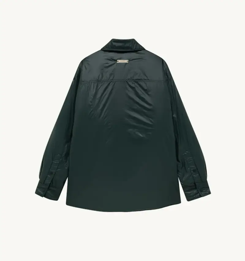 Giacca overshirt in nylon verde scuro miniatura 2